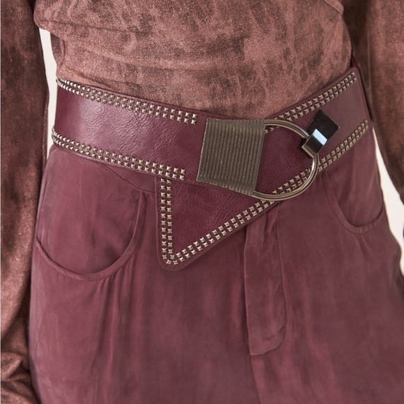 NKN Nekane Asymmetric Burgundy Studded Faux Leather Belt NWT One Size Reg. $65 main image 8